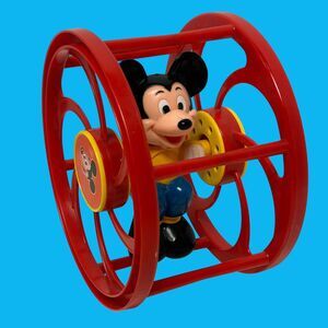 Vintage 1960's Mickey Mouse Rolling Wheel Rattle Toy Walt Disney Productions